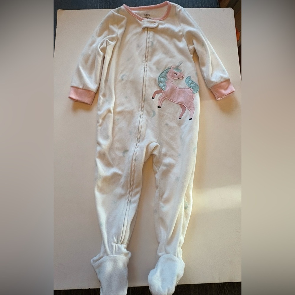 Carter's White and Pink Fleece Unicorn Footie Pajamas